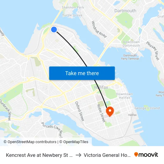 Kencrest Ave at Newbery St (7048) to Victoria General Hospital map