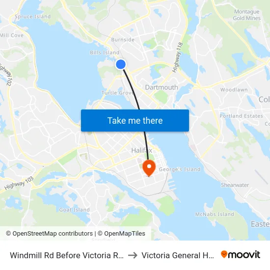 Windmill Rd Before Victoria Rd (8519) to Victoria General Hospital map