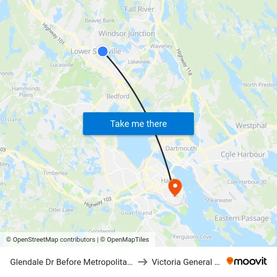 Glendale Dr Before Metropolitan Ave (6753) to Victoria General Hospital map