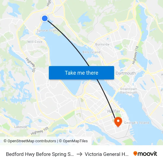 Bedford Hwy Before Spring St (6249) to Victoria General Hospital map