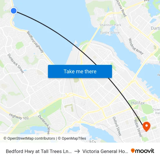 Bedford Hwy at Tall Trees Ln (6242) to Victoria General Hospital map