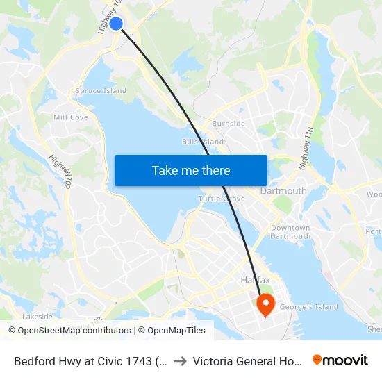 Bedford Hwy at Civic 1743 (6243) to Victoria General Hospital map
