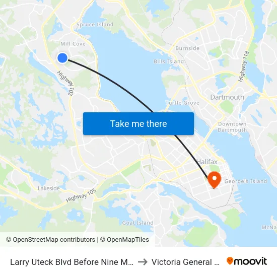 Larry Uteck Blvd Before Nine Mile Dr (8877) to Victoria General Hospital map