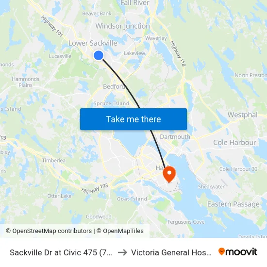 Sackville Dr at Civic 475 (7312) to Victoria General Hospital map