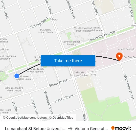 Lemarchant St Before University Ave (7144) to Victoria General Hospital map