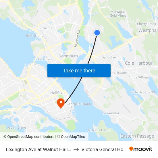 Lexington Ave at Walnut Hall (7146) to Victoria General Hospital map
