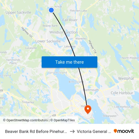 Beaver Bank Rd Before Pinehurst Way (8721) to Victoria General Hospital map