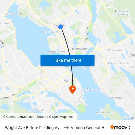 Wright Ave Before Fielding Ave (8610) to Victoria General Hospital map