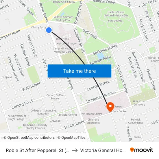 Robie St After Pepperell St (8183) to Victoria General Hospital map