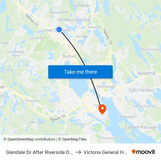 Glendale Dr After Riverside Dr (6746) to Victoria General Hospital map