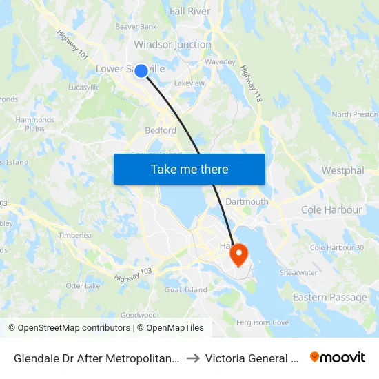Glendale Dr After Metropolitan Ave (6742) to Victoria General Hospital map