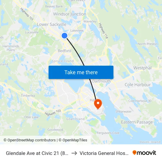 Glendale Ave at Civic 21 (8681) to Victoria General Hospital map
