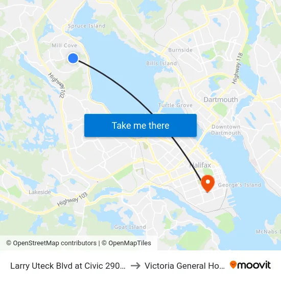 Larry Uteck Blvd at Civic 290 (8881) to Victoria General Hospital map