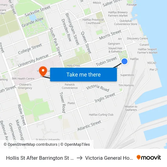 Hollis St After Barrington St (6938) to Victoria General Hospital map