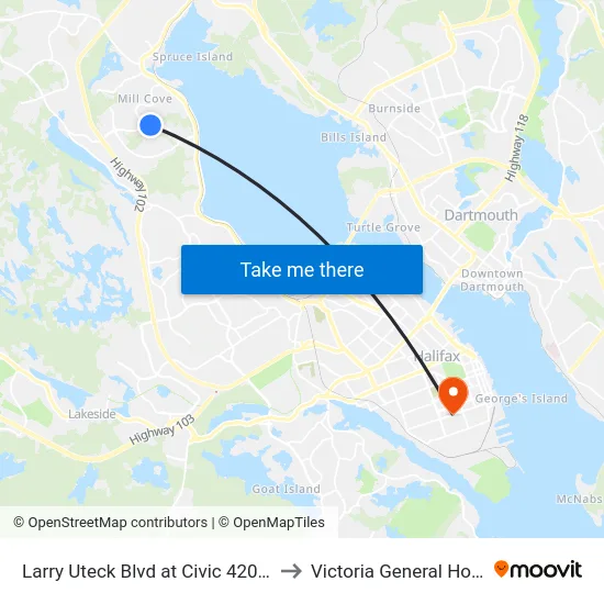 Larry Uteck Blvd at Civic 420 (8880) to Victoria General Hospital map