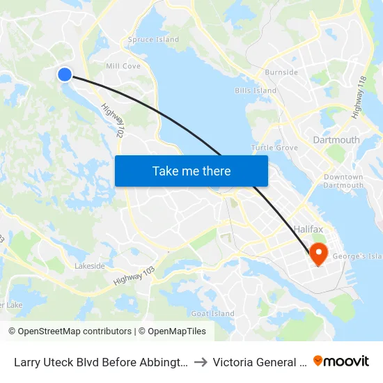 Larry Uteck Blvd Before Abbington Ave (7022) to Victoria General Hospital map