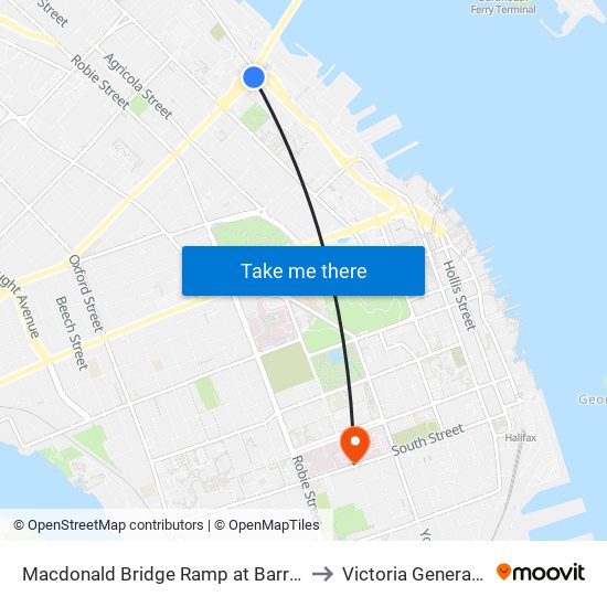 Macdonald Bridge Ramp at Barrington St (7150) to Victoria General Hospital map