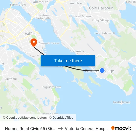 Hornes Rd at Civic 65 (8660) to Victoria General Hospital map