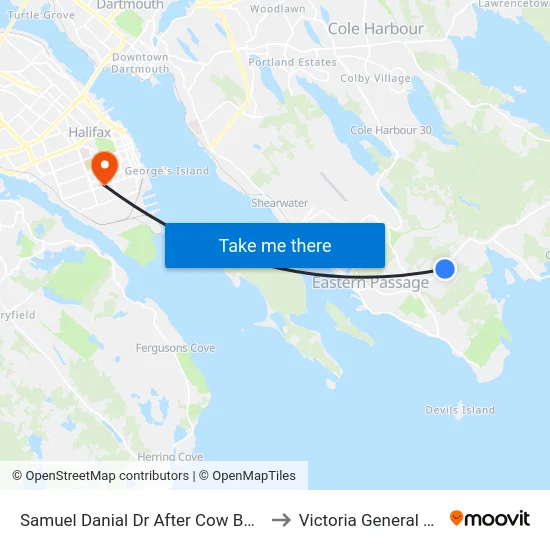 Samuel Danial Dr After Cow Bay Rd (8669) to Victoria General Hospital map