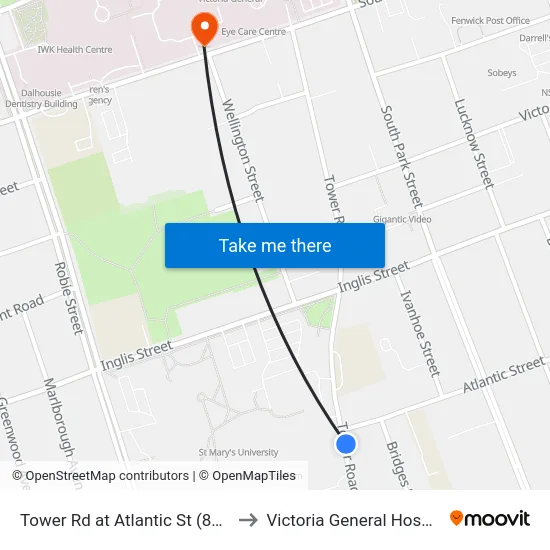 Tower Rd at Atlantic St (8403) to Victoria General Hospital map