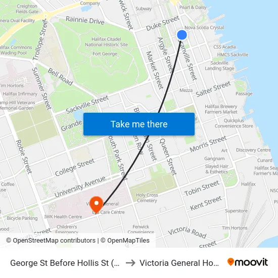George St Before Hollis St (6733) to Victoria General Hospital map
