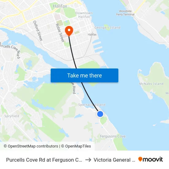 Purcells Cove Rd at Ferguson Cove Rd (8084) to Victoria General Hospital map