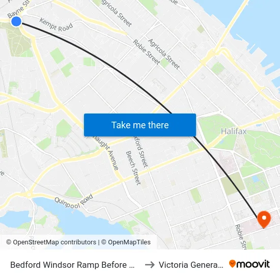Bedford Windsor Ramp Before Windsor St (6643) to Victoria General Hospital map