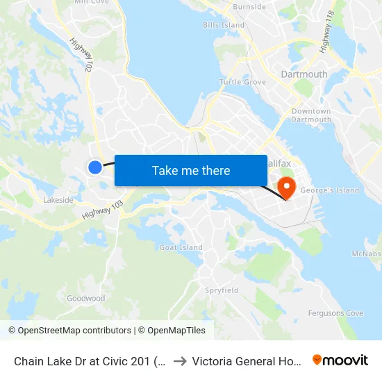 Chain Lake Dr at Civic 201 (6393) to Victoria General Hospital map