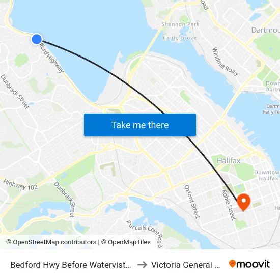 Bedford Hwy Before Watervista Ln (6264) to Victoria General Hospital map