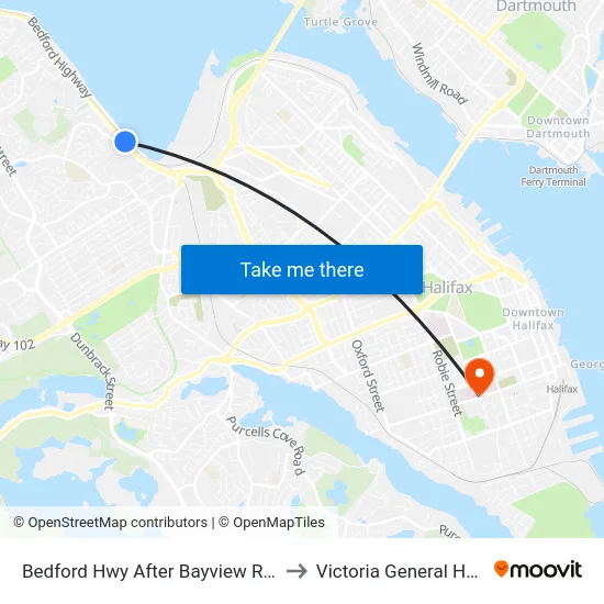 Bedford Hwy After Bayview Rd (6269) to Victoria General Hospital map