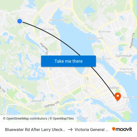 Bluewater Rd After Larry Uteck Blvd (6067) to Victoria General Hospital map