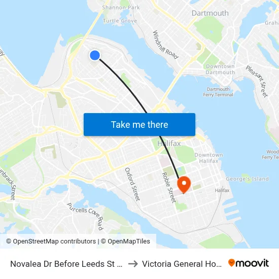 Novalea Dr Before Leeds St (7371) to Victoria General Hospital map