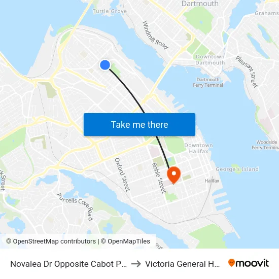 Novalea Dr Opposite Cabot Pl (7374) to Victoria General Hospital map