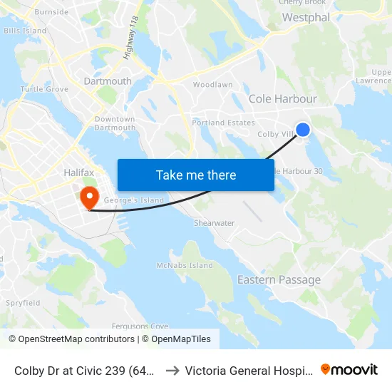 Colby Dr at Civic 239 (6464) to Victoria General Hospital map