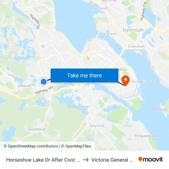 Horseshoe Lake Dr After Civic 174 (6384) to Victoria General Hospital map