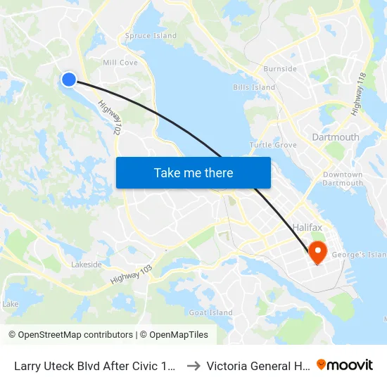 Larry Uteck Blvd After Civic 1181 (6383) to Victoria General Hospital map