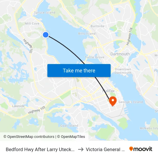 Bedford Hwy After Larry Uteck Blvd (6272) to Victoria General Hospital map