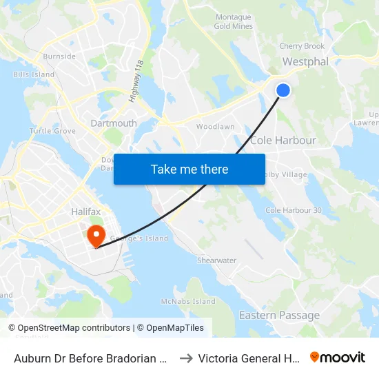Auburn Dr Before Bradorian Dr (6072) to Victoria General Hospital map