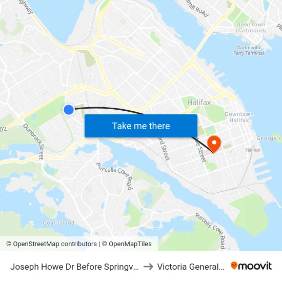 Joseph Howe Dr Before Springvale Ave (7009) to Victoria General Hospital map