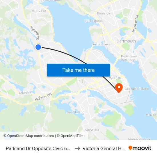 Parkland Dr Opposite Civic 680 (9027) to Victoria General Hospital map