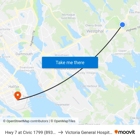 Hwy 7 at Civic 1799 (8931) to Victoria General Hospital map