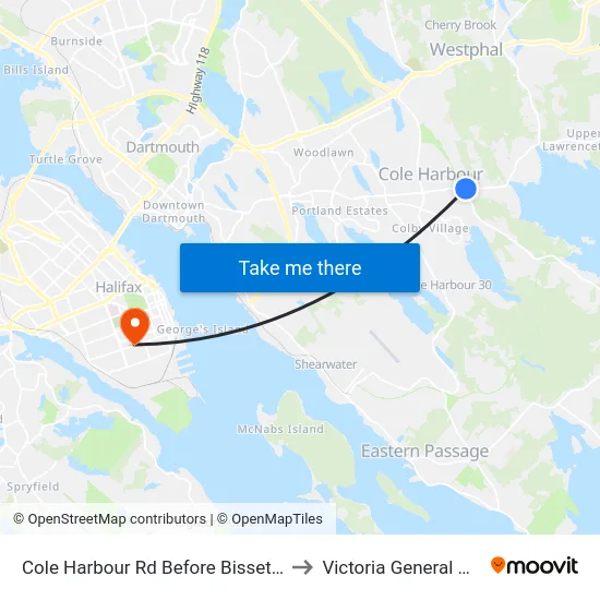 Cole Harbour Rd Before Bisset Rd (8939) to Victoria General Hospital map