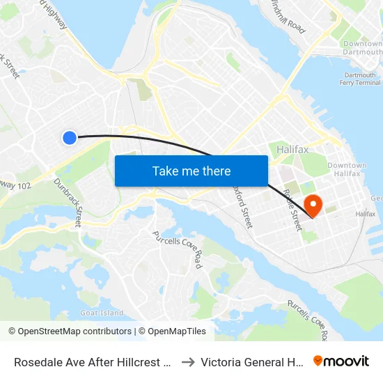 Rosedale Ave After Hillcrest St (8246) to Victoria General Hospital map