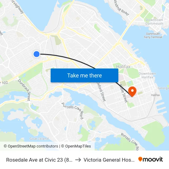Rosedale Ave at Civic 23 (8244) to Victoria General Hospital map