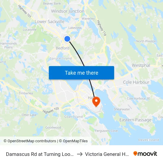 Damascus Rd at Turning Loop (8505) to Victoria General Hospital map