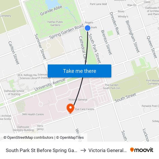 South Park St Before Spring Garden Rd (8312) to Victoria General Hospital map