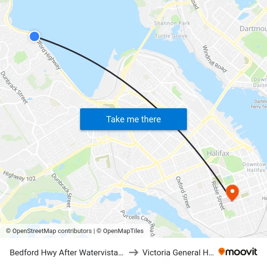 Bedford Hwy After Watervista Ln (6288) to Victoria General Hospital map
