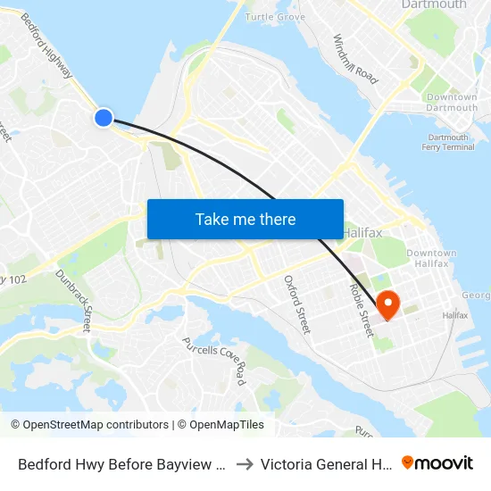 Bedford Hwy Before Bayview Rd (6289) to Victoria General Hospital map