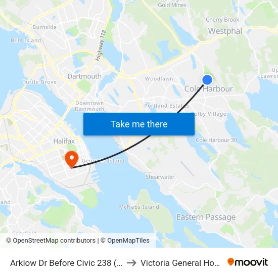Arklow Dr Before Civic 238 (6043) to Victoria General Hospital map