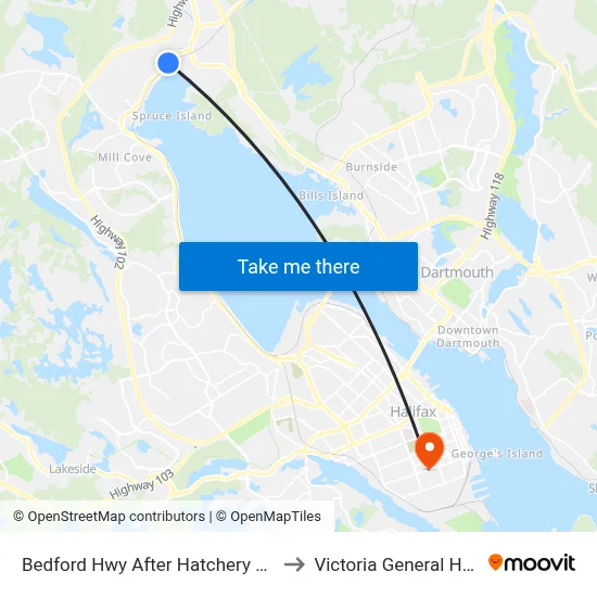 Bedford Hwy After Hatchery Ln (6285) to Victoria General Hospital map